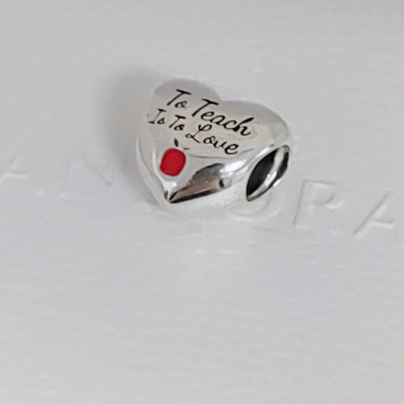 Pandora Charm To Teach Is To Love Heart Charm S925 Sterling Silver Pendant - Picture 4 of 6